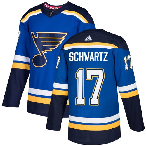 Adidas Blues #17 Jaden Schwartz Blue Home Authentic Stitched NHL Jersey - Click Image to Close